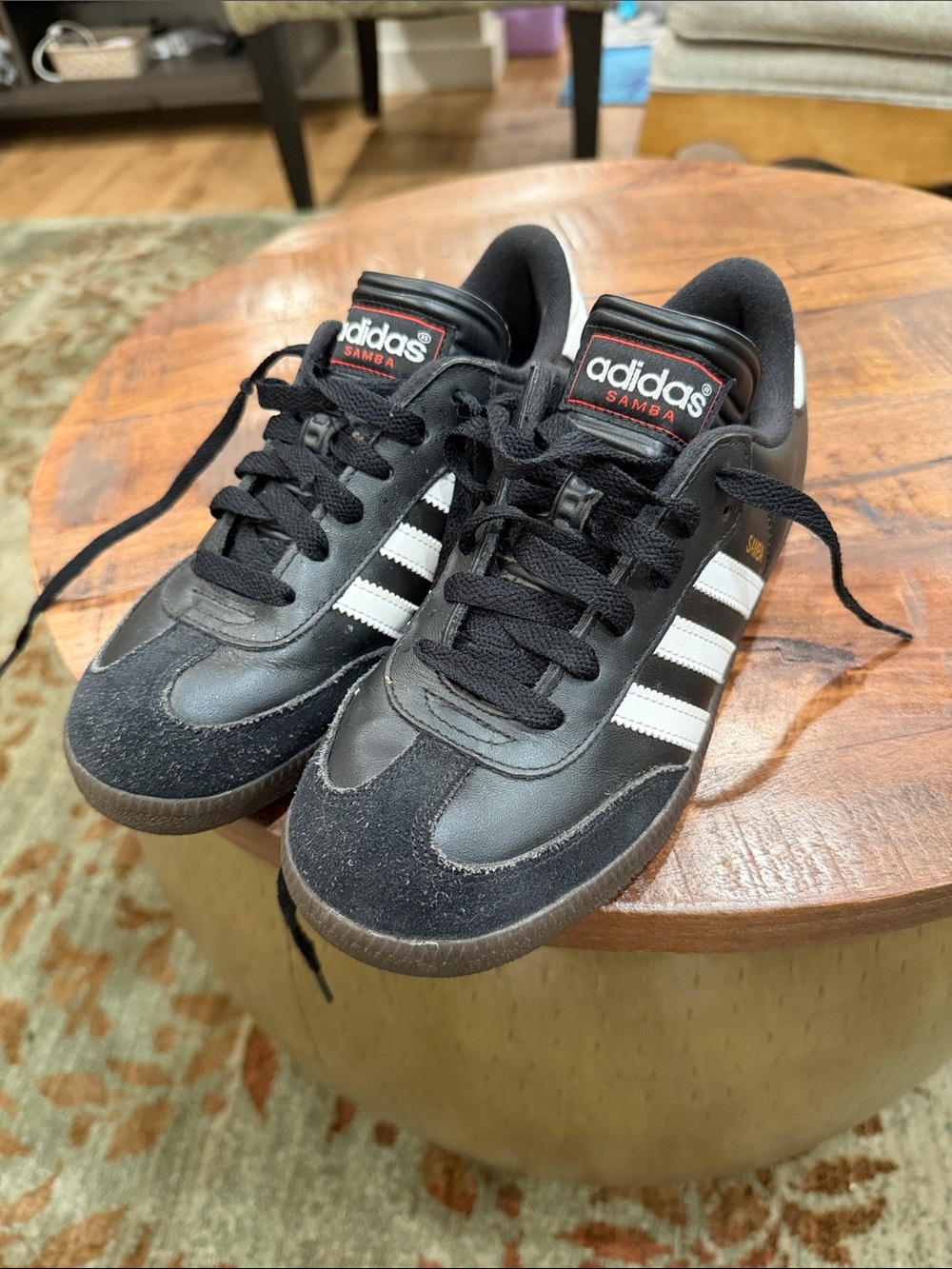 adidas Kids Samba Black with White Stripes Sneakers